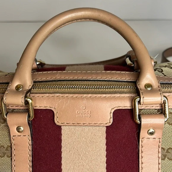 SOLD - Gucci Boston bag pink and burgundy stripe - Picture 6 of 16